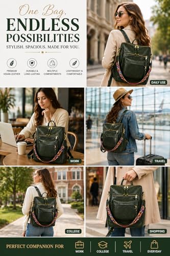 Image of Leather Backpack for Women | Large Capacity | College and Office use | PU Leather | shoulder bag for Ladies,