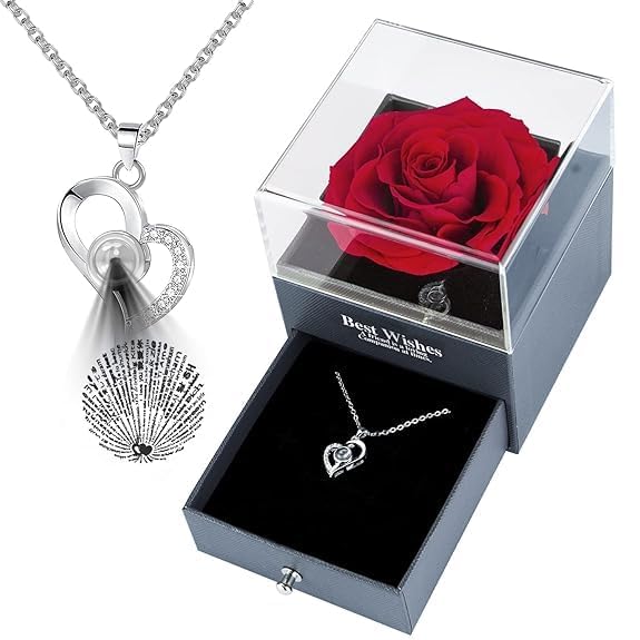 Gifts for Girlfriend,Wife,Love-Marriage for Wife Preserved Rose Flower with Heart Necklace-Valentine Gift for Girlfriend/Cute Birthday Gift for Wife Special Love,Adult-image-20
