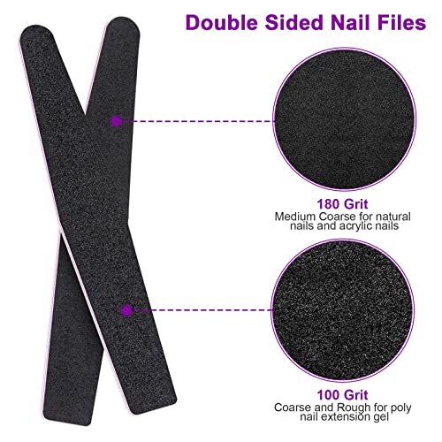 12Pcs Nail File,100/180 Grit Double Sided Nail Files, Jumbo Size Nail Files And Buffers For Acrylic Nails Natural Nails, Professional Manicure Tools For Home And Salon #TOP3