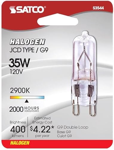 Satco S3544 1/tarjeta 120V 35 vatios T4 G9 bombilla base, transparente