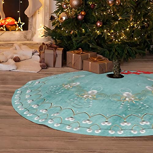 Christmas Tree Skirt Pearl Christmas Angel Of Joy Aqua Circle 30 Inch Plush Xmas Tree Skirt Santa Tree Mat Festive Holiday Party Home New Year House Decorations #TOP4
