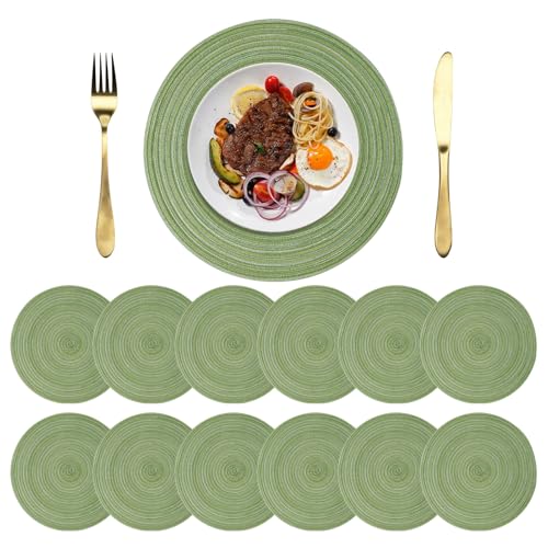 NAKIHOUSE Tischsets Abwaschbar Rund Geflochten Grün Tischset 6er Set – Ansicht 1