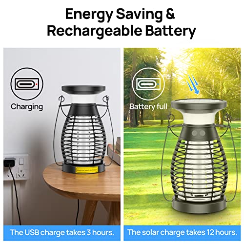 Solar Bug Zapper Outdoor Waterproof, Meilen Mosquito Zapper, Rechargeable Cordless Gnats Mosquitoes Flies Moths Killer For Camping Backyard Kitchen Home Garden (Solar Power) #TOP5