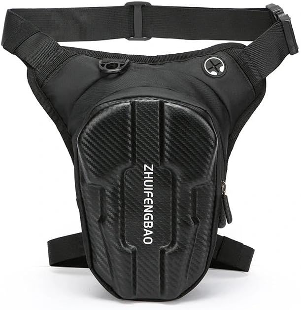 Motorcycle Leg Bag with Headphone Jack, Adjustable Shoulder Strap And Double Zipper Compartment, Waterproof EVA Outdoor Riding Waist Bag for Off-Road Bikes And Motorcycles, Black 03, Motorcycle Leg