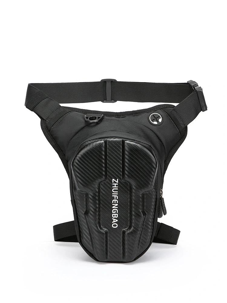 Motorcycle Leg Bag with Headphone Jack, Adjustable Shoulder Strap And Double Zipper Compartment, Waterproof EVA Outdoor Riding Waist Bag for Off-Road Bikes And Motorcycles, Black 03, Motorcycle Leg
