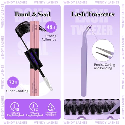 Cluster Lashes Kit Wispy 4 Styles, Individual Eyelashes Kit 40D+50D+7D and Lower DIY Cluster Eyelash Extensions Manga 0.07mm 12-18mm Lash Clusters with Bond and Seal(4SX-40D+50D) - Image 5