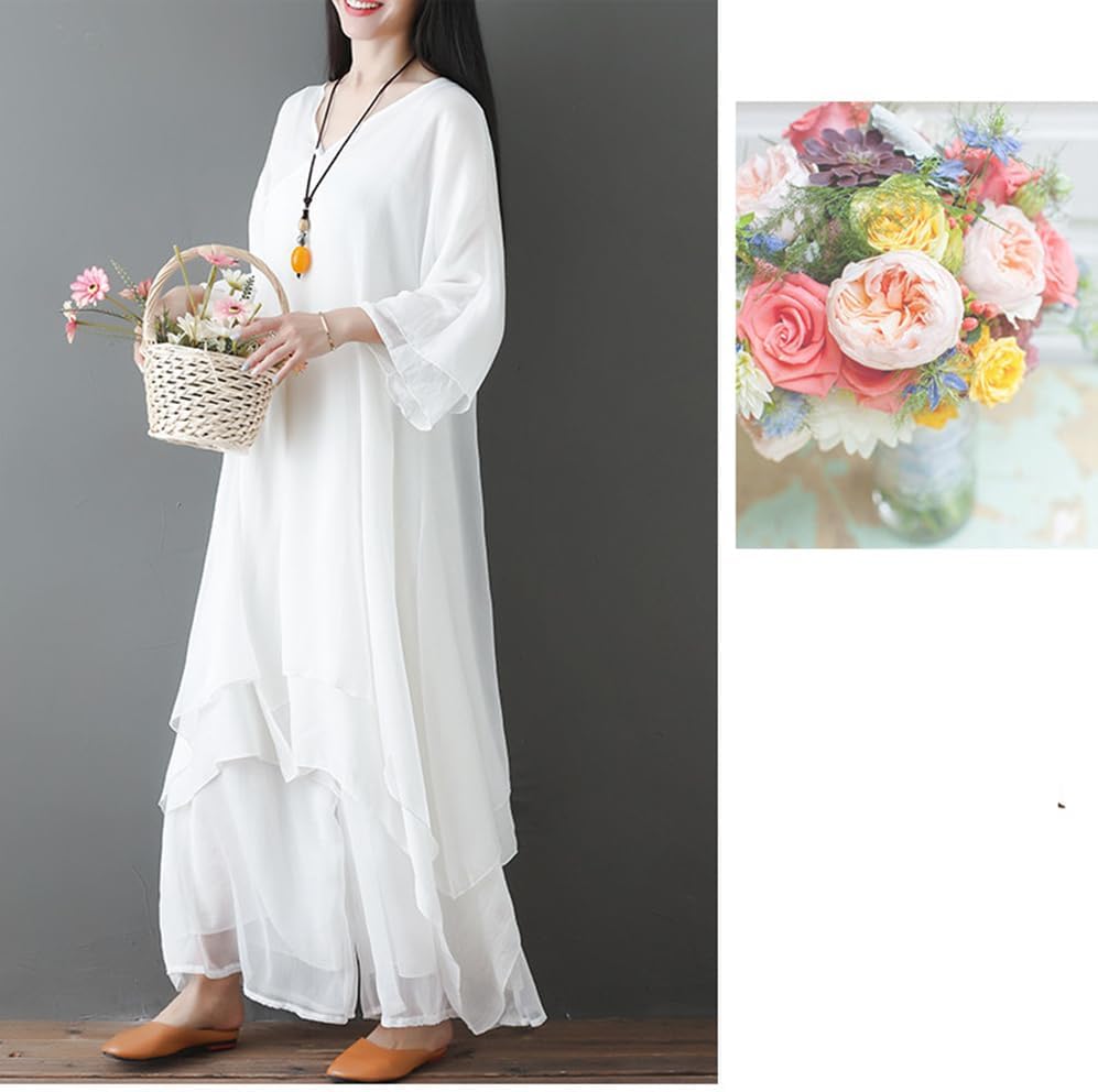 Women Yoga Set Linen Loose Casual Workout Tai Chi Kung Fu Sport Suit Retro Tea Dress Two Piece Set