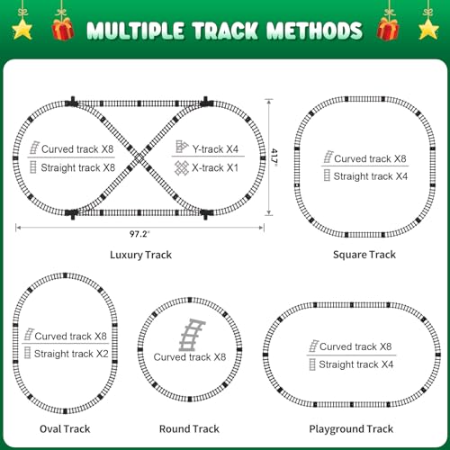 Image of Hot Bee Train Set for Boys, Alloy Remote Control Train Toys with Steam Locomotive Cargo Cars Tracks, Trains with Realistic Smoke Sound Lights,Christmas Train Toys Gifts for 3 4 5 6 7 8+ Years Old Kids