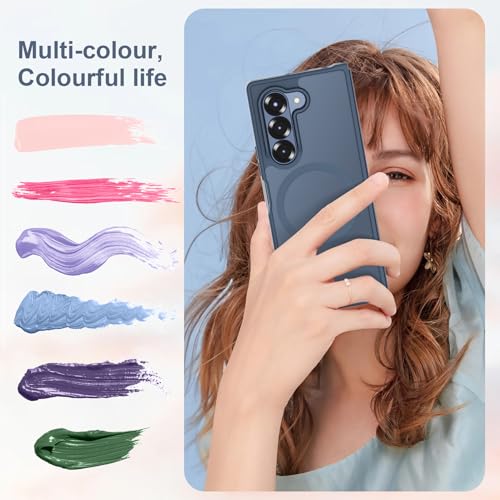Image of ORETECH Magnetic Case Compatible with Samsung Galaxy Z Fold 6 Case, Translucent Back Non-Slip Hard PC Shockproof Bumper Protective Phone Case Cover for Samsung Z Fold 6 - Navy Blue