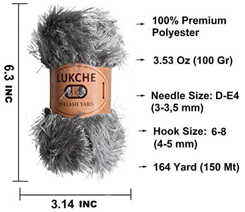Image of Eyelash Fun Fur Yarn Premium 100% Polyester 164 Yds (150 Mt), 3.53 Oz (100 Gr) Colorful Crochet Yarn Dıy Hand Knitting (Gray, 3 Skein)