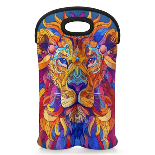 GzLeyigou 2 Bottles Tiger Pattern Wine Bag Sleeve Totes Neoprene Protective Wine Carrier Bag for Wine,Water, Champagne, Beer, Baby Bottles,Gift 14.5 x 10 Inches