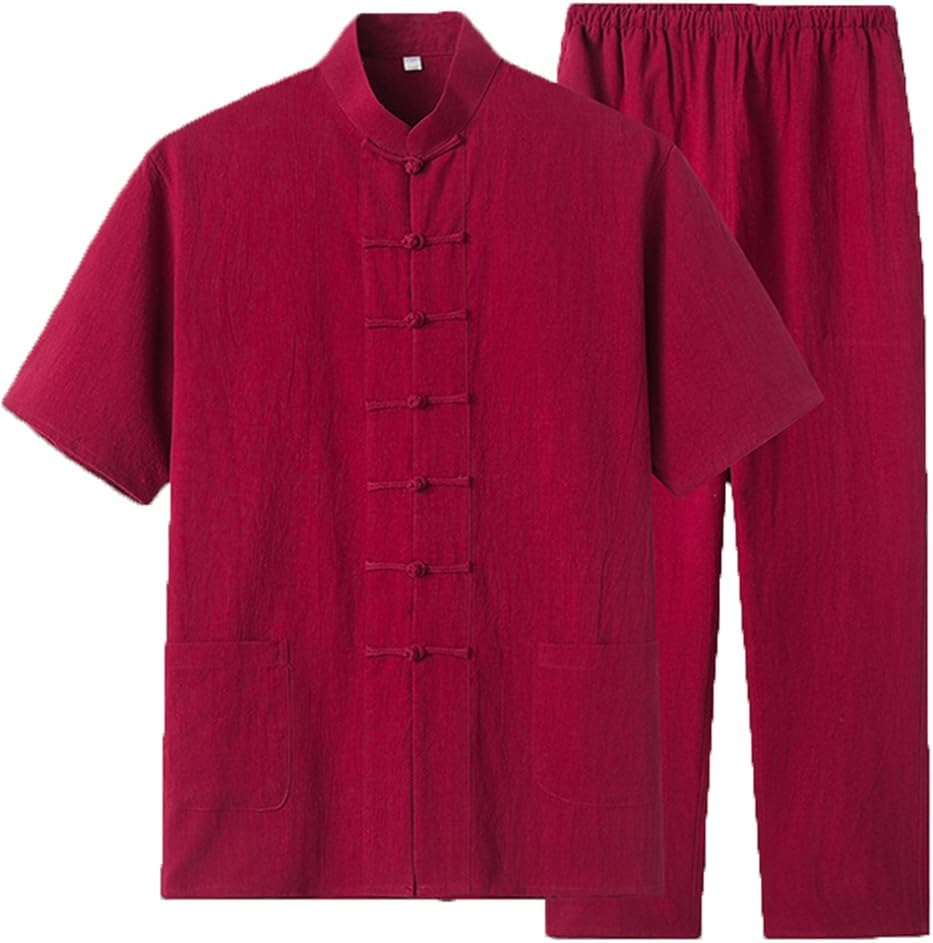 GVILTY Chinese Kung Fu Uniform Pure Cotton Short Sleeve PantsTang Suit Hanfu Chinese Traditional Clothes