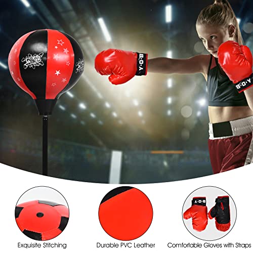 COSTWAY Punching Bag with Stand and Gloves, 85-130cm Height Adjustable Reflex Bag Kit, Freestanding Inflatable Kids Boxing Bag for Speed Training, Exercise - Image 4