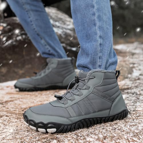 Image of Winter Footwear Barefoot Shoes Women Men Zero Drop Barefoot Hiking Boots Slip On Warm Waterproof Snow Boot Minimalist Wide Toe Ankle Booties Five Finger Hike Shoes Outdoor