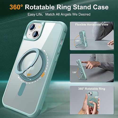 Image of Compatible with iPhone 13 /14 Case with Stand 6.1 inch,Green | Matte Translucent Phone Case for iPhone 13 /14,360 Magnetic Ring Stand,Compatible Mag-Safe,Military Grade Protection