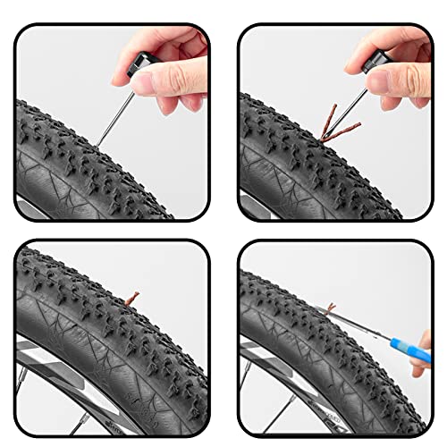 ATEN Tubeless Bike Tire Repair Kit for MTB and Road Bicycle Tires, Fix a Puncture or Flat, Includes Plugger Tool and Plugs - 5 Bacon and 5 Black Strips