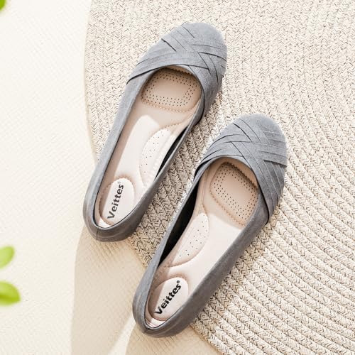 Image of Veittes Women's Wide Width Flat Shoes, Dressy Round Toe Slip On, Soft Comfortable Office Work Daily Walking Ballet Flats.