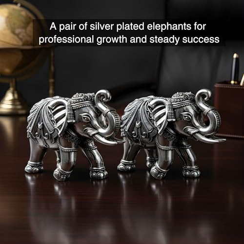 Image of 999 Pure Silver Plated Elephant Statue Pack of 2 | 4 Inch Vastu & Good Luck Showpiece for Beautiful Table Decor, Prayer Room & Pooja Room | Auspicious Gift Option