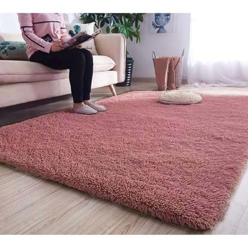 Image of Ultra Soft Blush Pink Microfiber Shaggy Floor Carpet 2x3 Feet, Handmade with Thick Plush Fabric, Non Slip Base, Perfect for Modern Living Rooms, Bedrooms and Hall Spaces