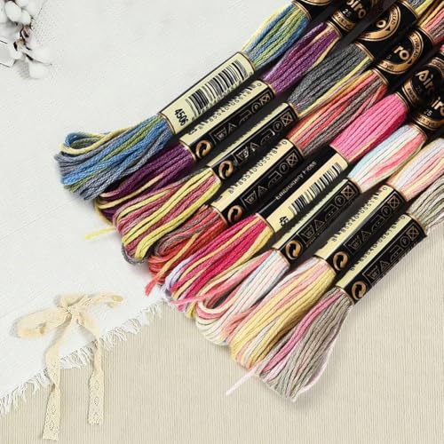 Image of 8 Skeins 70 Yards 6 Ply Variegated Cross Stitch Floss Polyester Embroidery Thread Gradient Colorful Friendship Bracelet String Yarn Bulk for Sewing Making Jewelry Needlecraft Knitting DIY