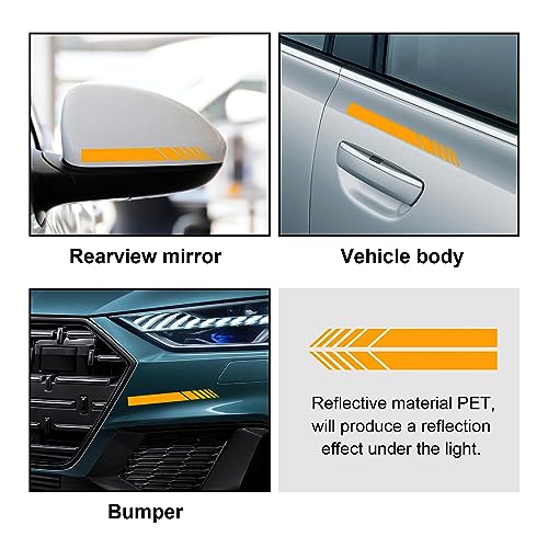 Image of Augeny 4 PCS Car Rear View Mirror Stickers, Waterproof Vinyl Auto Side Rearview Mirror Stripes, Universal Reflective Anti-Collision Striped Warning Decal for Most Vehicles (Yellow)