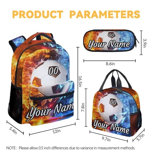 Personalized Soccer Backpack with Lunch Box - Set of 3 School Backpacks Matching Combo - Durable Colorful Bookbag and Pencil Case Bundle4