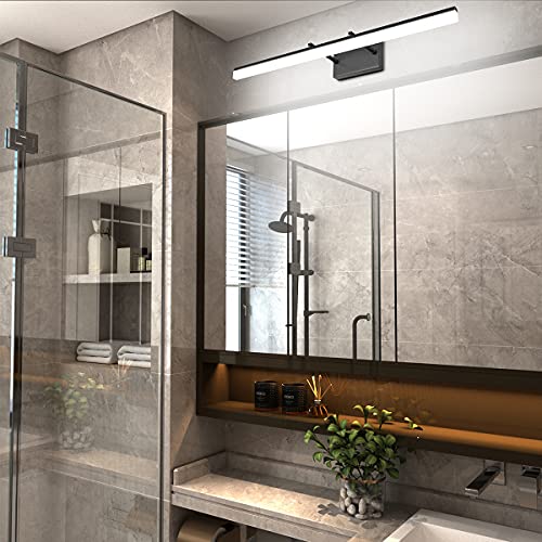 Image of Aipsun 31.5 inch Modern Black Vanity Light Adjustable Bathroom Light Fixtures Over Mirror Rotatable Vanity Lighting 5500K