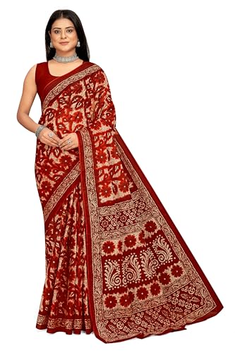 Image of TAMAIRA FASHION Mulmul Pure Cotton Saree For Woman Floral Batik Printed |Office Wear Daily Wear Sarees For Women Without Blouse Piece (Available in 16 Colours)