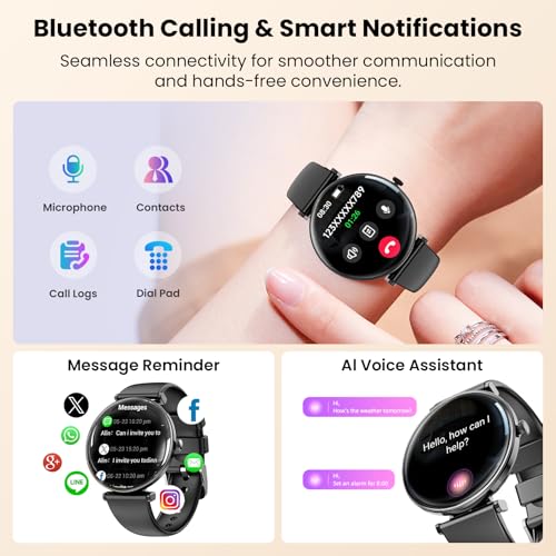 Image of Hwagol Smart Watches for Women with Android iPhone Compatible[Calls /Metal Thin Body],1.43 inch Micro-Spherical AMOLED Screen,Sports Watch with Sleep /Heart Rate Monitor (Pure Black)