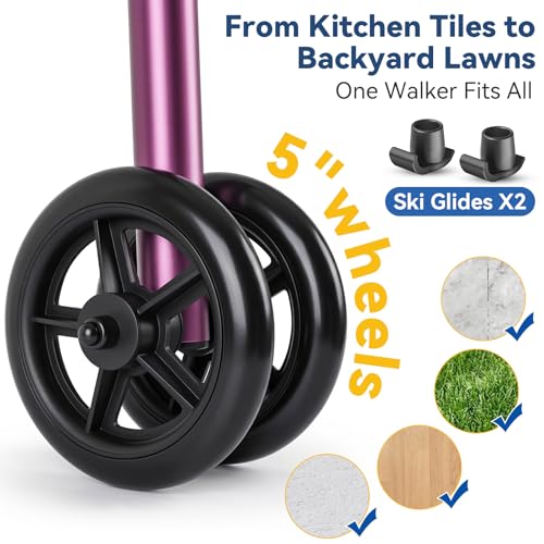 Image of Folding Walker for Seniors - Olycism Rolling Walker Lightweight Aluminum with 8 Height Adjustments One-Hand Folding 400lbs Capacity Standard Walkers for Seniors for Elderly (Purple)