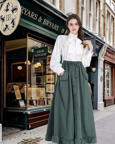 CR ROLECOS Womens Renaissance Skirt Victorian High Waist Peasant Double Layers Long Skirt2