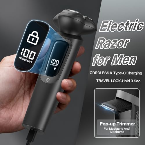 Image of Electric Razor for Men, 3D Flex Blades with Pop-Up Trimmer, IPX8 Waterproof, LED Display, Brushed Gunmetal