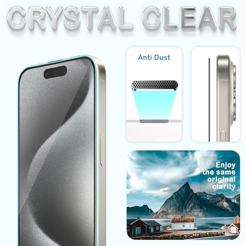 Image of ArmourPro Military-Grade Borderless Tempered Glass for iPhone 15 Pro (6.1 Inches) with Edge to Edge Protector Coverage, Cable Protector and Easy Installation Kit | Anti Dust Mesh Filter