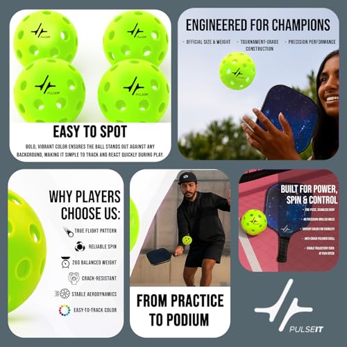 Image of PulseITRally Outdoor Pickleball Balls Set of 6 | 40 Precision Holes, Stable True Flight & Consistent Bounce | Durable High Visibility Pickle Balls for Training, Practice & Competition | Neon Green