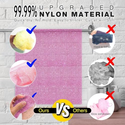 Image of UJFQBH 3 Piece Bright Style African exfoliating net Exfoliating Shower Set Long Bath Sponges for Smooth, Refreshed Skin, The Exterior Gleams - Ideal for Daily Use (Bright Yellow, Pink, Purple)