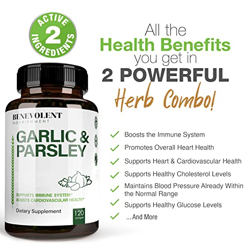 Odorless Garlic Pills & Parsley Supplement - 1500 Mg Aged Extract Oil Capsules, 120 Softgels, Immunity Support Supplement #TOP2