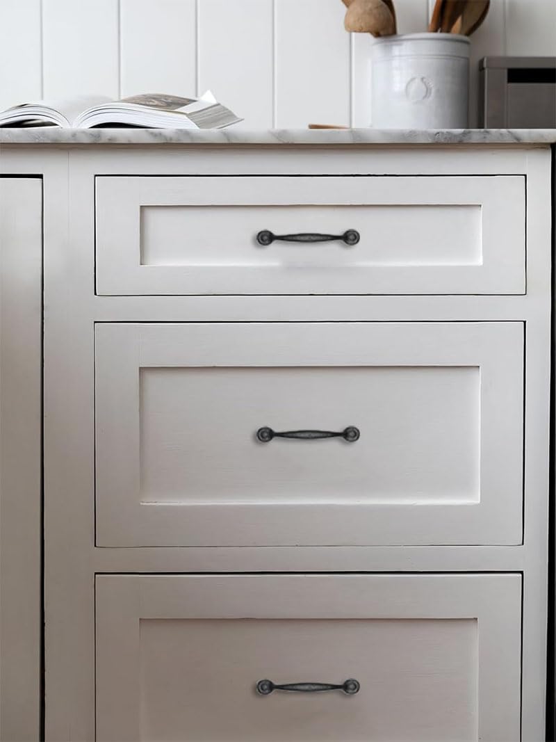 10 Pack Rustic Black Hammered Cabinet Pulls, Vintage Kitchen Hardware - 3-3/4 Inch (96mm) Hole Center