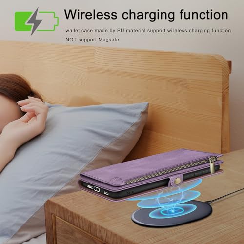 Image of XcaseBar compatible with Samsung Galaxy S25 Wallet case with Zipper Credit Card Holder【RFID Blocking】,Flip Folio Book PU Leather Phone case Shockproof Cover Women Men for Samsung S25 case Lilac Purple