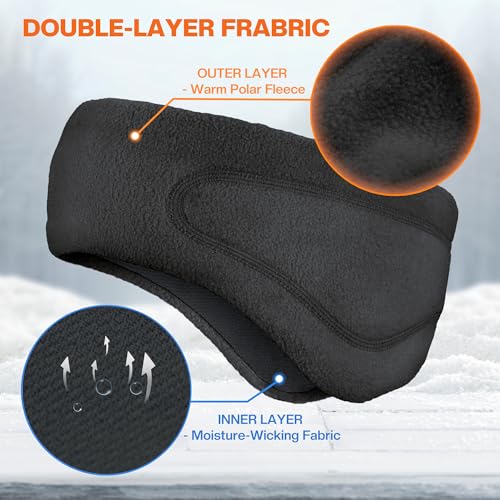 Sukeen Running Ear Warmers for Women, Double-Layer Fleece Ear Warmer Headband, Moisture Wicking Non-Slip Winter Running Headband, Elastic Winter Headbands for Cycling Hiking Skiing Jogging, Black