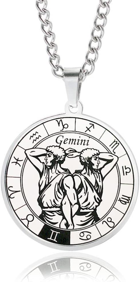 12 Constellation Necklace Stainless Steel Coin Disc Zodiac Horoscope Pendant Necklace for Women Men Personalized Jewelry