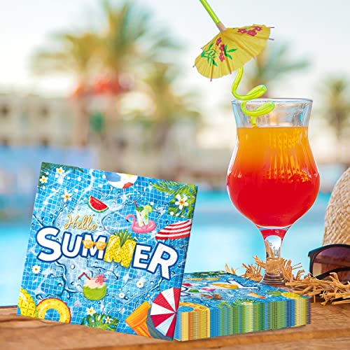 Pool Party Supplies-40Pcs Summer Napkins Pool Party Theme Disposable Paper Napkins Hello Summer Hawaiian Beach Swimming Decor For Pool Party,Birthday,Summer Holiday #TOP2