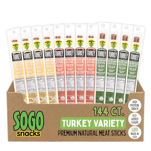 Turkey Variety, Sogo Snacks, No Sugar, Low Carb, Free-Range from a Family Farm. No Soy, MSG, Dairy, Nuts, Nitrates. Gluten Free Non-GMO. Keto, Whole, Paleo Friendly (Turkey Variety, 1-oz, 144 Cnt)