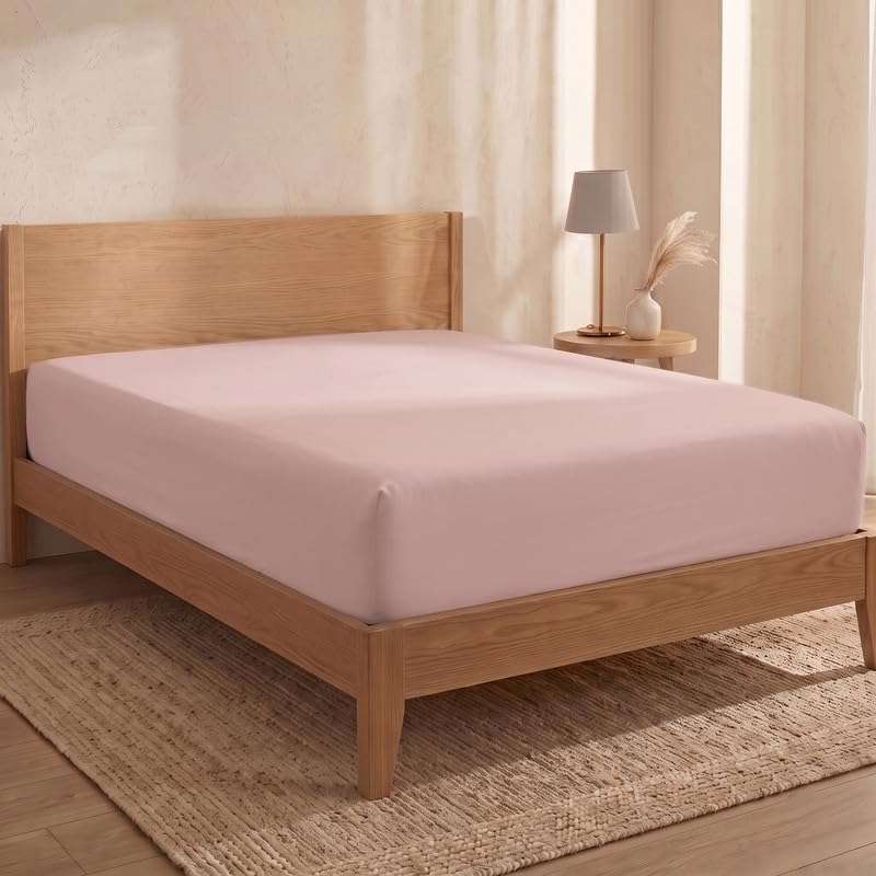 Bioweaves 100% Organic Cotton Single Fitted Sheet, GOTS Certified, 300 Thread Count Breathable Bottom Sheet, 14 Inch Deep Pocket, All-Around Elastic, 91 x 191 cm - Dusty Rose — image 1