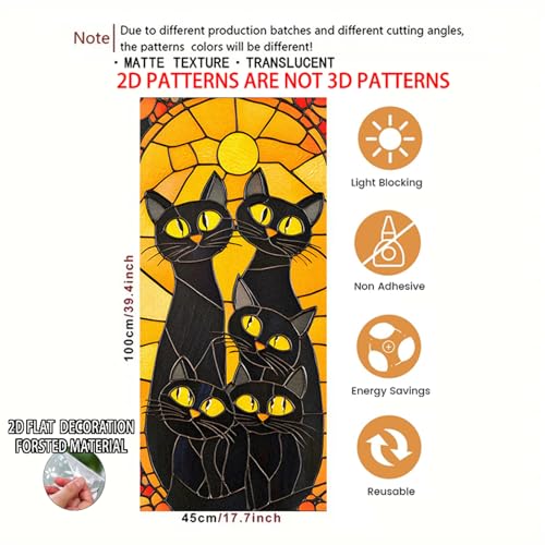 Image of Nuxovilar Halloween Black Cat Pattern Window Film 17.5x39.3 in PVC