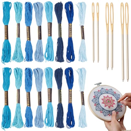 48 madejas hilo sashiko azul 360 m kit con agujas miniatura 1