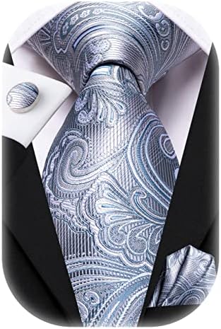 Hi-Tie Woven Silk Solid Tie Handkerchief Cufflinks Set for Men
