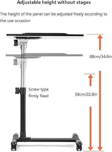 Miniatura 3 de POCHY Mesa neumática para colocar sobre la cama con ruedas bloqueables, altura ajustable, mesa de noche portátil con ruedas para computadora