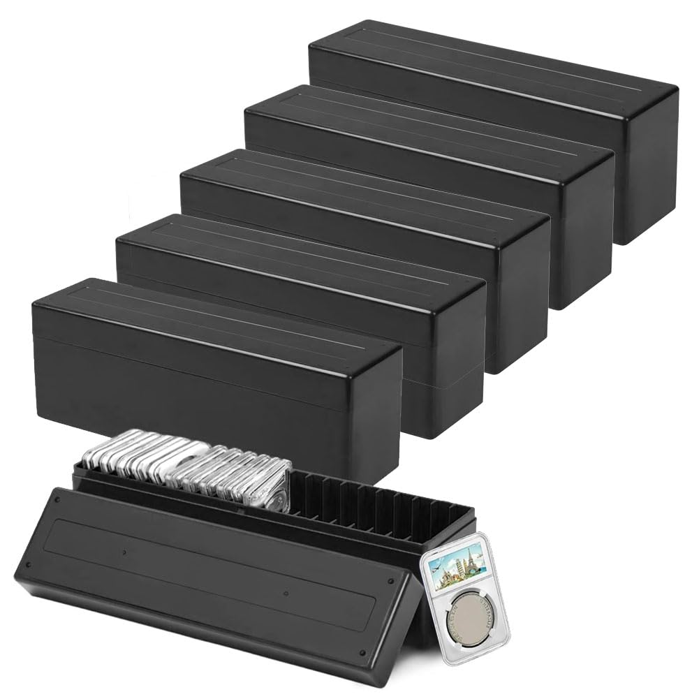 Kunststoff-Aufbewahrungsboxen für Münzplatten, schwarz, für 20 Fächer, passend für PCGS NGC PCCB PMGab ANACS Münzhalter für Sammler, Büro, Zuhause, Bankbedarf (nur Boxen)