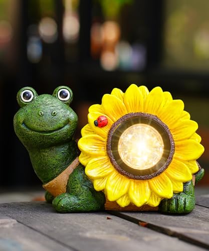 Yeomoo Tortue solaire décorative avec tournesol et coléoptère - Décoration de jardin - Tortues amusantes pour l'extérieur, le salon - Avec lampes solaires - Cadeaux pour femmes et hommes - Balcon
