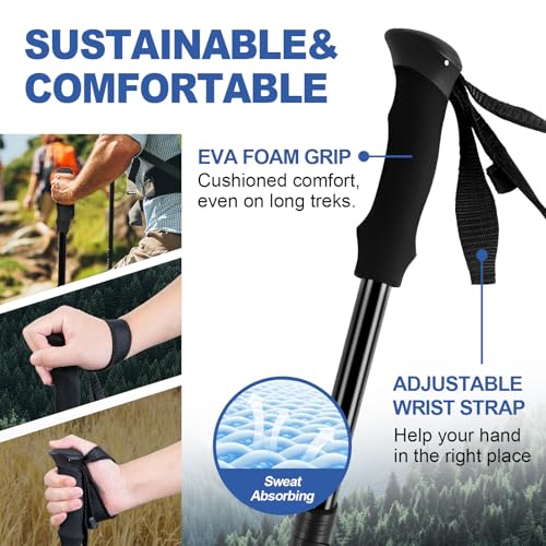 Hiking Poles 2 Pack, Aircraft-Grade Aluminum Alloy Trekking Poles for Hiking, Adjustable and Foldable Design Hiking Sticks, EVA Sweat-Absorbent and Non-Slip Handle for Men, Women, Seniors - Image 3